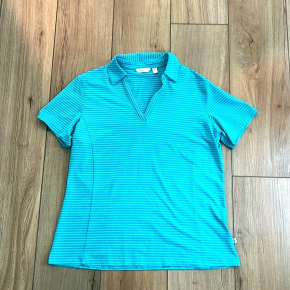 Tops - Women’s Performance Moisture Wicking Blue/White Stripe V-Neck Golf Shirt Size M